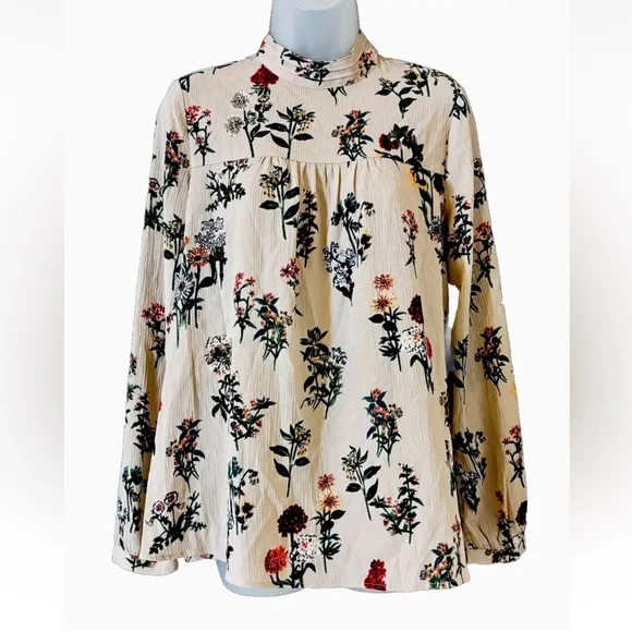 NWT Loveriche Boho Botanical Floral High Neck LS Keyhole Blouse Top Size L - Picture 12 of 12